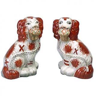 214 914 carleton varney porcelain staffordshire dog jar rust and white