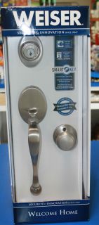 Weiser Door Handle Entry Set Satin Nickel SmartKey Security w