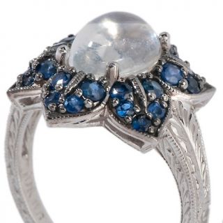 Jewelry Rings Fashion Moonstone and Blue Sapphire 10K White Gold