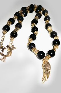 Custom Crystalz The Angel Wing Necklace in Gold with 10MM Black Onyx