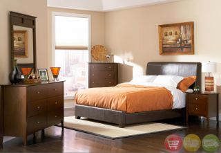 Modern 5 Piece Walnut Queen Bed Bedroom Furniture Set