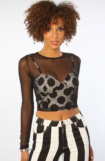 Motel The Linda Sheer Crop Top in Mighty Criss Cross Black White