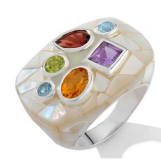  Chi by Falchi Mother of Pearl and Gemstone Sterling Silver Ring 9