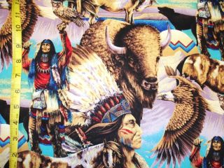  American Indian Spirit Tribe Buffalo Eagle Cotton Quilting Fabric BTY