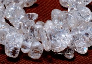Falling Snow Crackle Rock Crystal Gemstone River Pebble 15x8mm Loose