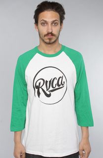 RVCA The Roundabout Raglan in White Kelly Green