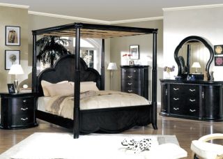 Modern Canopy King Bed Espresso Bedroom Furniture Set