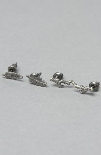 Obey The Twig and Feather Earring Set in Silver Oxide