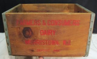 Vtg Farmers Dairy Morristown NJ Milk Bottle Crate Carrier Wood Box