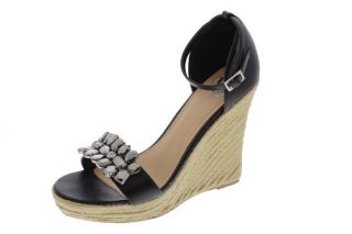 Famous Catalog Black Embellished Espadrilles Wedges Sandals Shoes 8 5