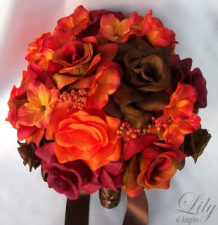 21pcs Package Wedding Bridal Bouquet Flower Fall Orange