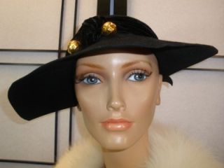  30s 40s Deco BLACK 4 WIDE BRIM SCULPTED Film Noir Side Tilt Dress Hat