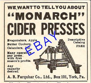 1913 Farquhar Monarch Cider Press Ad Apple York PA