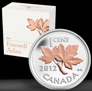 2012 Canada Farewell to Penny .9999 1/2 Oz Silver 1c PROOF Coin Gold