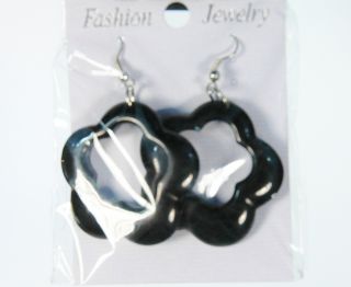 Fashion Jewelry 70s Style Pierced Flower Hoop Earrings Black