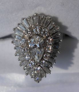 OUTSTANDING ESTATE VINTAGE 1 CT PEAR DIAMOND PLATINUM RING to PENDENT