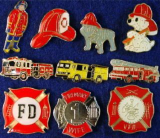 Firefighting Fireman Dog Badges Engines 10 Lapel Pins
