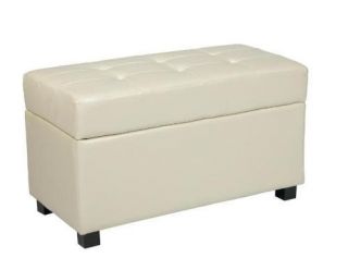 New 32 Padded Storage Bench Ottoman / Chest   Cream Faux Leather