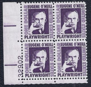 US 1294A $1 Eugene ONeill Plate Block of 4 Tagged MNH OG