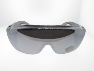 Silver Mirrored Lens Shield Sunglasses Fits Over Prescription Glasses