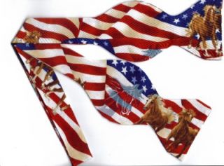self tie bow tie american flags w running horses