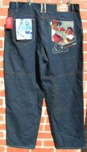 FUBU Platinum Fat Albert Bill Cosby Character Embroidered Blue Jeans
