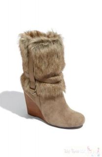 NEW Fergie Fargo taupe FAUX FUR suede wedge BOOTs size 10 $145V