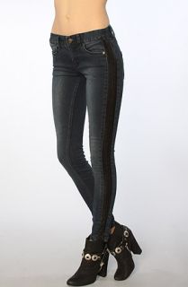 Free People The Cropped Denim Skinny Panelled Pants in Aquatic Blue