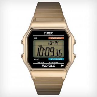 Timex Mens Goldtone Expansion Watch Indiglo 30 Meter WR Alarm T78677