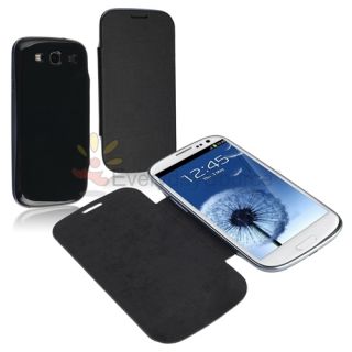 BLACK Leather Flip Book Case Battery Cover for Samsung Galaxy S3 III