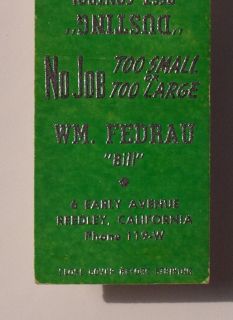 1940s Matchbook Fedrau Fertilizer Gypsum Reedley CA MB