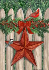 1392 Large Flag Picket Fence with Barn Star Pine Christmas Super Cute