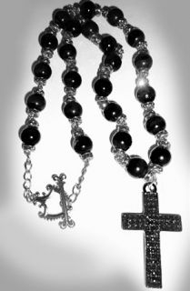 Custom Crystalz The Iced Out Cross Necklace in Silver with Black Onyx