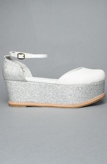 Jeffrey Campbell The Suebee FlatForm Shoe in White and Silver Glitter