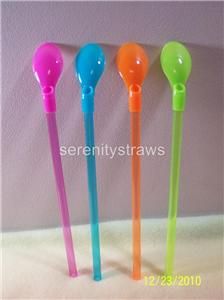 Lot 4 Reusable Multi Colored Spoon Straws Malts SP1