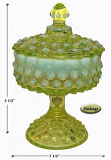 Fenton Topaz Opal Hobnail FTD Covered Compote Candy