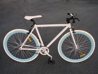   Track Fixed Gear Bike Fixie Single Speed Road Bicycle White Blue
