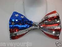 Red White Blue Sequin Bow Tie American Flag Bowtie July
