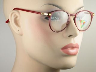 New Vintage Womens Clear Lens Eyeglasses Red Frame Gold Color Hinges