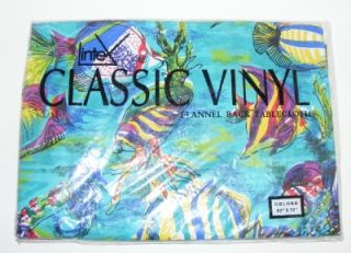  tropical fish vinyl flannel back tablecloth 52x70 oblong blue multi