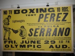 1962 Tony Perez vs Pulga Serrano Vintage Boxing Poster Olympic