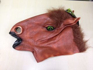 Brown Creepy Horse Head Face Green Eyes Costume Halloween Party
