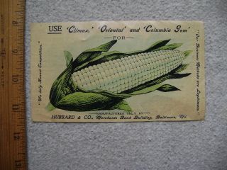ca.1890s Hubbard Fertilizer Ad, Baltimore, MD. Nice Corn Illustration
