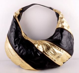 Flavio Olivera Flaviolivera Black Gold Leather Hobo Bag