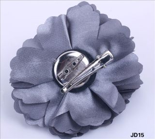 grey flower satin fabric hair clip pin brooch corsage hairdress dual