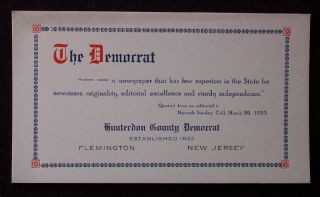 1920s Hunterdon County Democrat Newspaper Flemington NJ