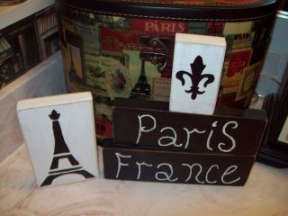 Paris France Shelf Sitter Signs Eiffel Tower Fleur de Lis French Decor