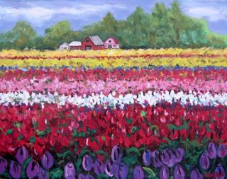 Tulip Fields Forever is a 4ft(h) x 5ft(w) acrylic on canvas painting