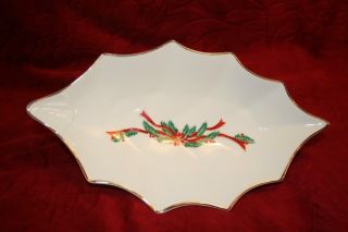 Fairfield Tienshan POINSETTIA RIBBONS 10 Leaf Shaped Candy Dish