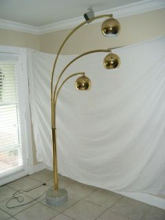   MID CENTURY BRASS PLATED ARC FLOOR LAMP WITH 3 EYE BALLS MARBLE BASE